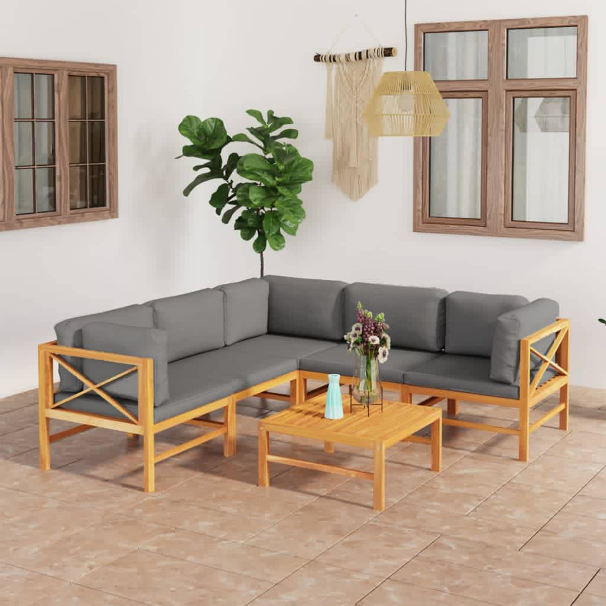 Grau Gartentisch- Stuhlset, VIDAXL und 3087219