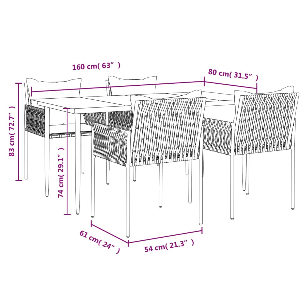 Gartentisch- Stuhlset, 3187059 VIDAXL und Schwarz