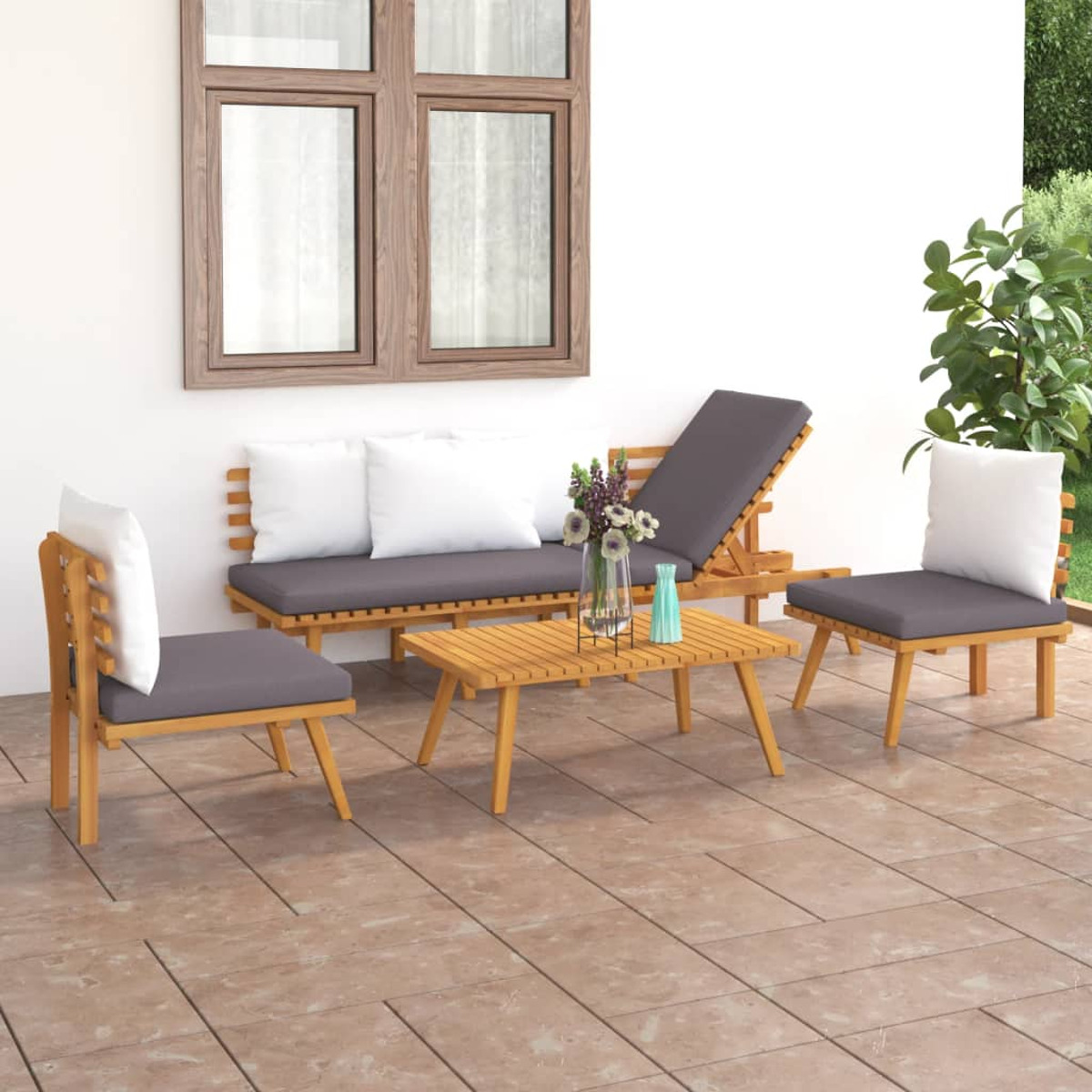 VIDAXL 3087010 Gartentisch- und Braun Stuhlset