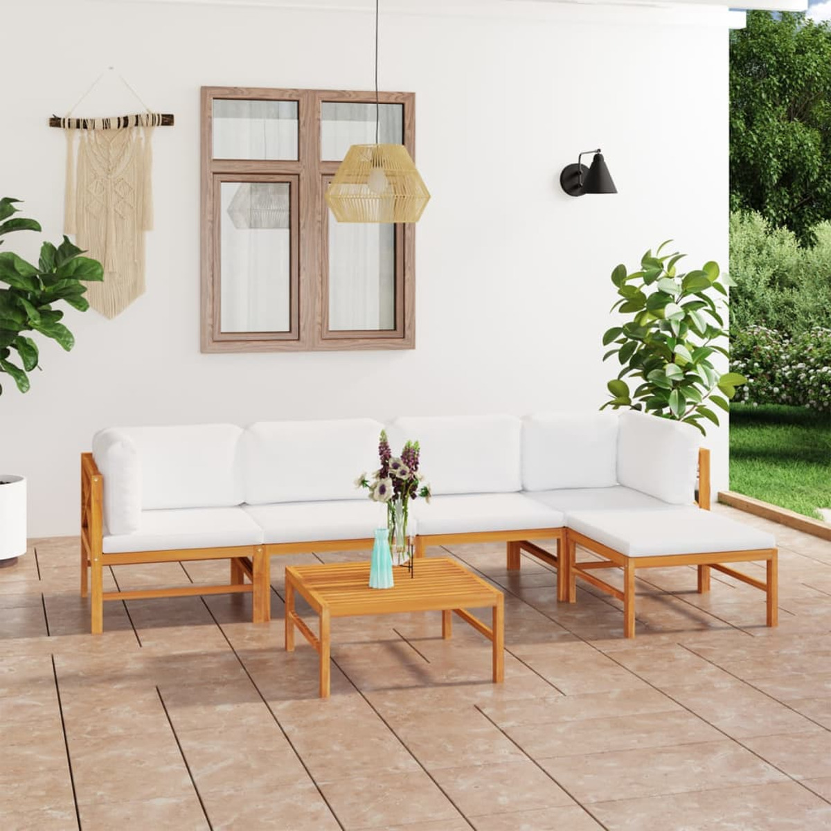 3087202 und Stuhlset, Gartentisch- Creme VIDAXL