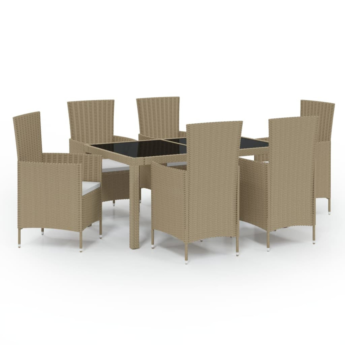 Rattan-Outdoor-Möbelset. Ein Tisch und sechs Stühle. Weißer Hintergrund.