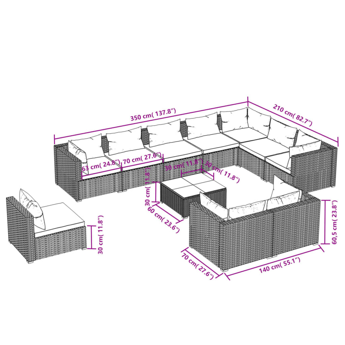 Gartentisch- VIDAXL 3102665 Schwarz und Stuhlset,