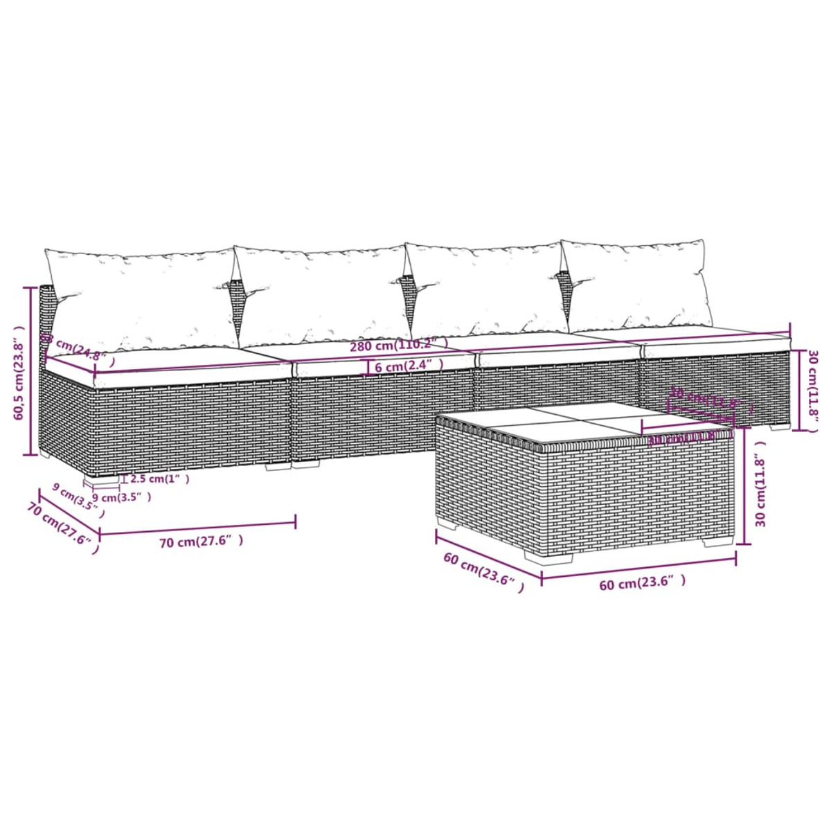 Gartentisch- VIDAXL Stuhlset, Schwarz und 3101409