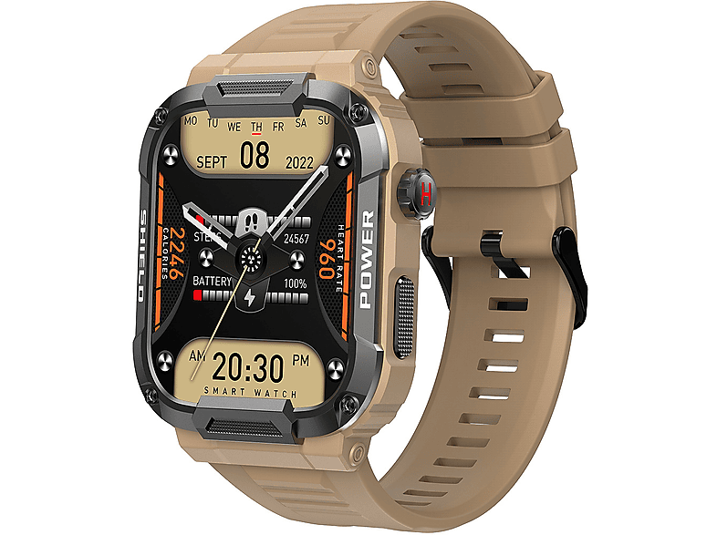 SYNTEK Smartwatch gelb Sport bluetooth Herzfrequenz Blutdruck Gesundheit Uhr Smartwatch Eloxiertes Aluminium-Metall Silikon, 22 mm, Gelb