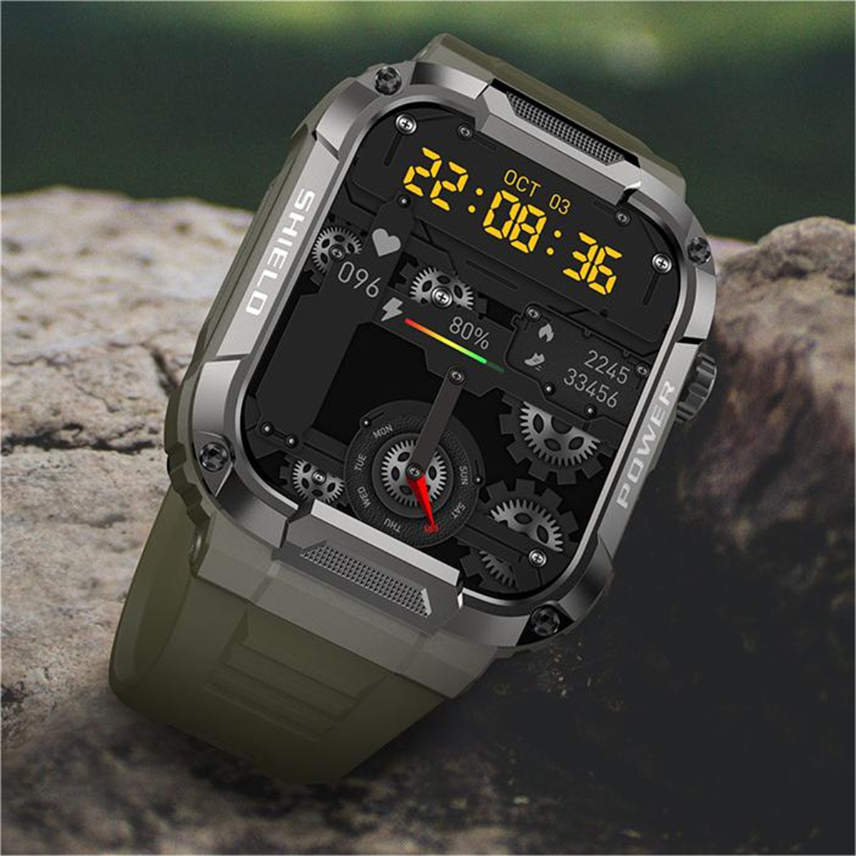 SYNTEK Smartwatch Schwarz Gesundheit Uhr Herzfrequenz Aluminium-Metall Silikon, Blutdruck 22 Smartwatch Bluetooth Schwarz Sport mm, Eloxiertes