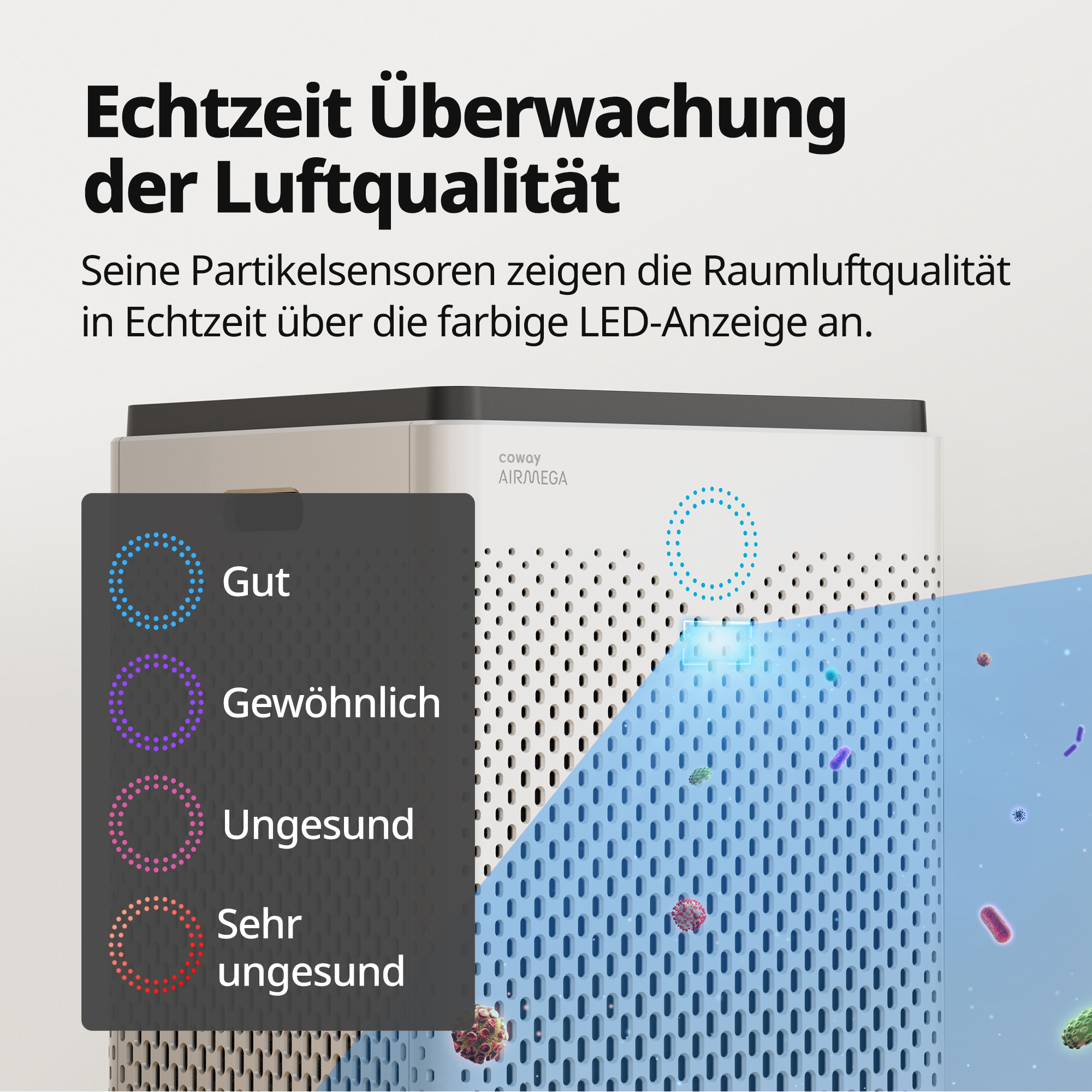 luftreiniger Raumgröße: 149 AP-1515H Watt, hepa COWAY Luftreiniger Airmega COWAY Weiß (57 300 m²)