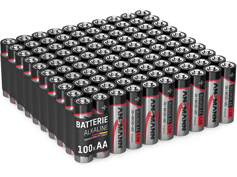 ANSMANN AA Mignon 1,5V Alkaline LR6 - (100 Stück Vorratspack) Mignon AA Batterie, Alkaline Micro AA, 1.5 Volt
