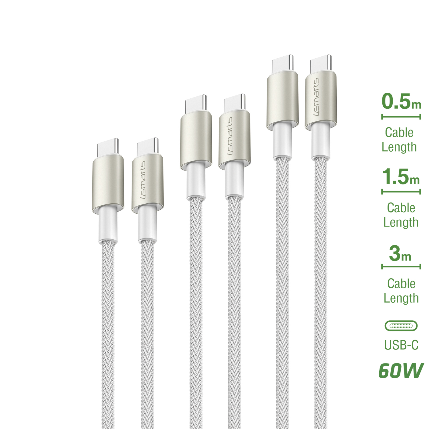 Typ-C Weiß 4SMARTS Set, 300 PremiumCord cm, Kabel, 3er USB