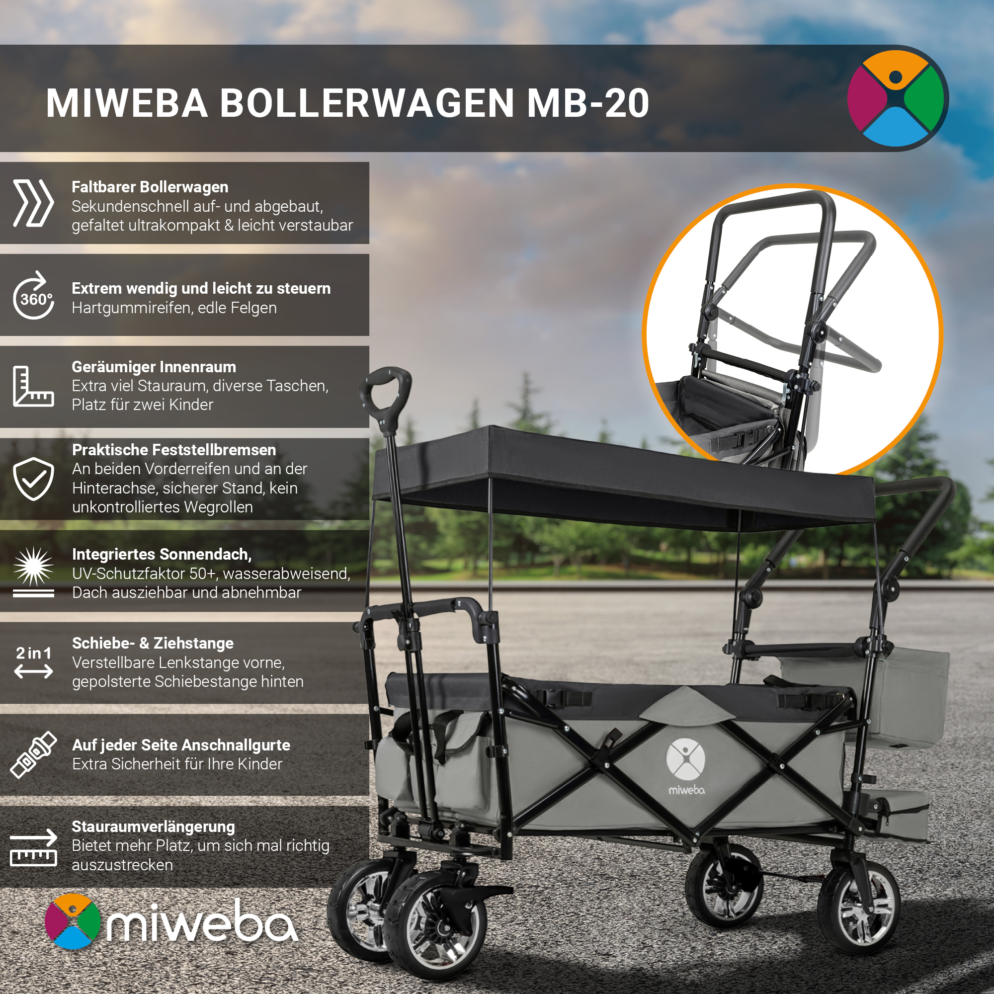 MIWEBA MB-20 Bollerwagen, Grau Königsblau
