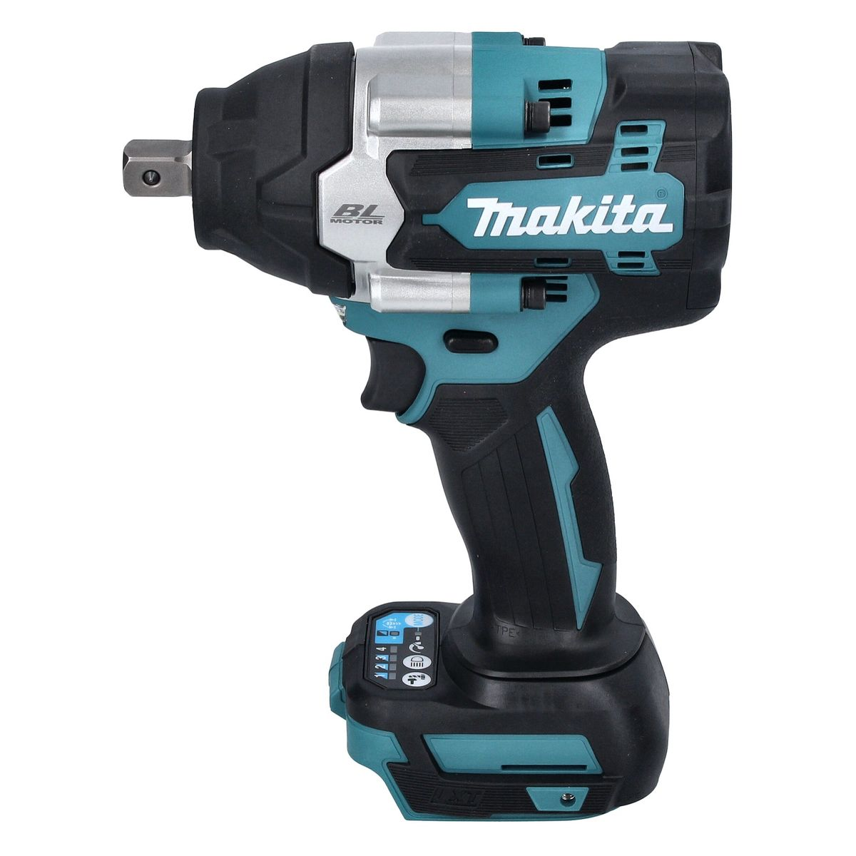 Akku-Schlagschrauber von Makita. Er ist schwarz und türkis, mit sichtbarem Makita-Logo.