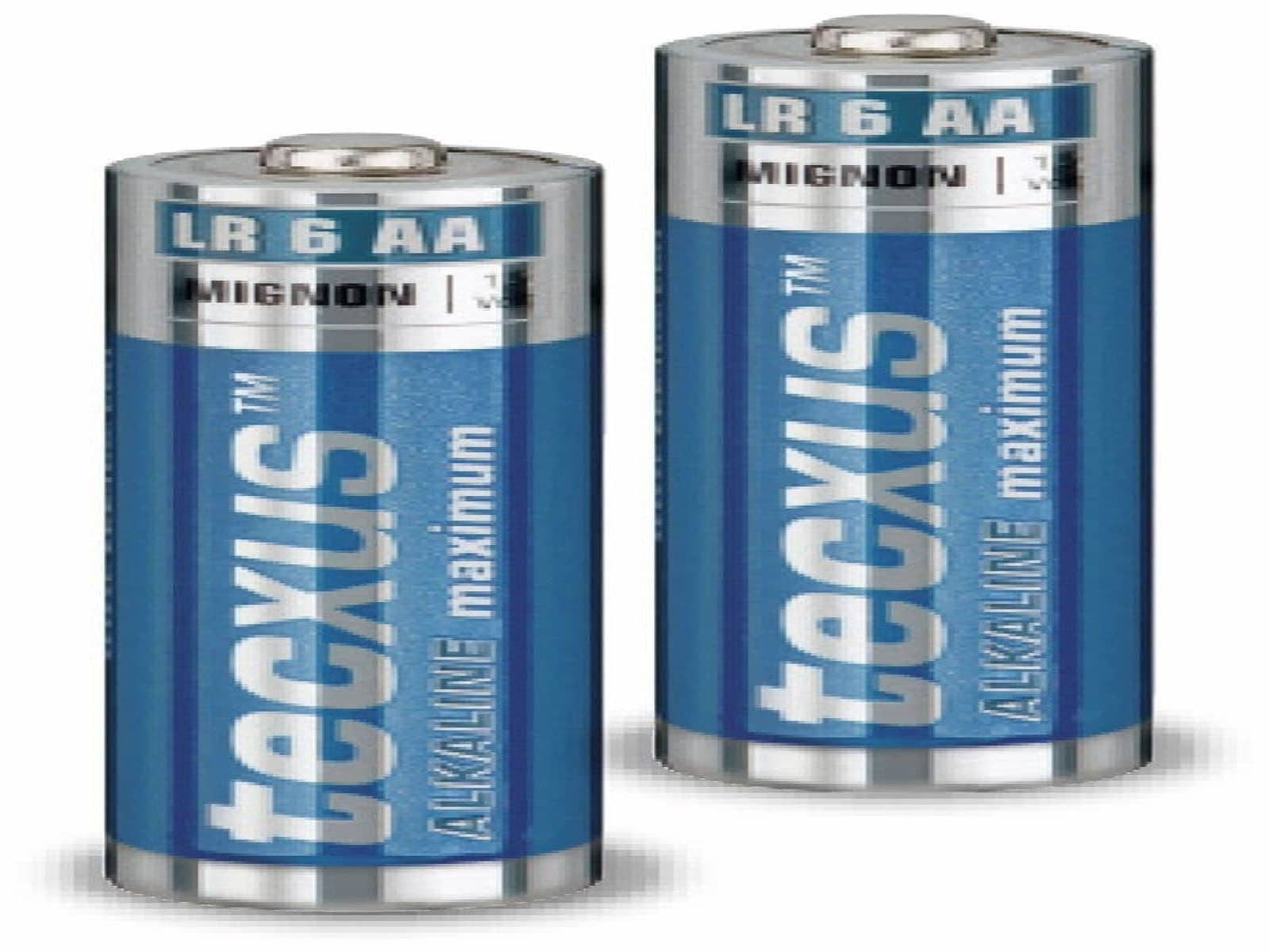 Due batterie alcaline blu. Le batterie riportano il testo 'texus'.