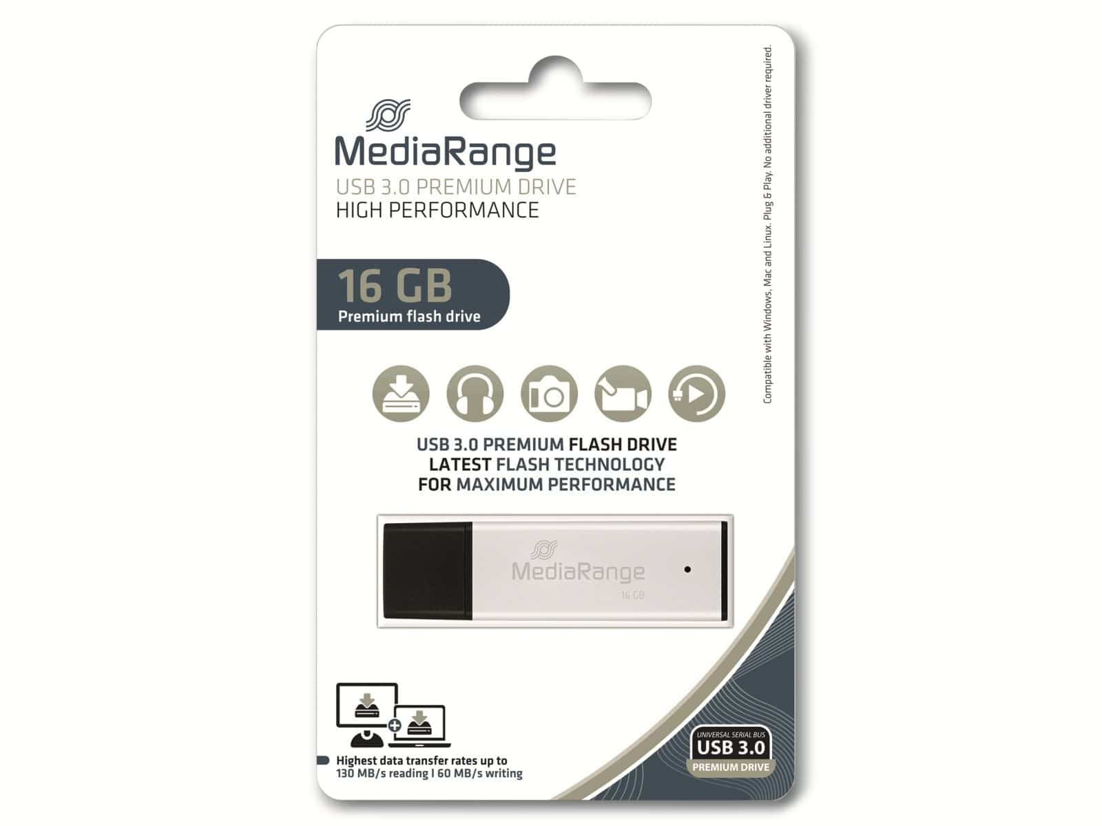 GB MR1899, GB) MEDIARANGE USB-Stick 3.0, 16 USB USB-Stick (schwarz/silber, 16