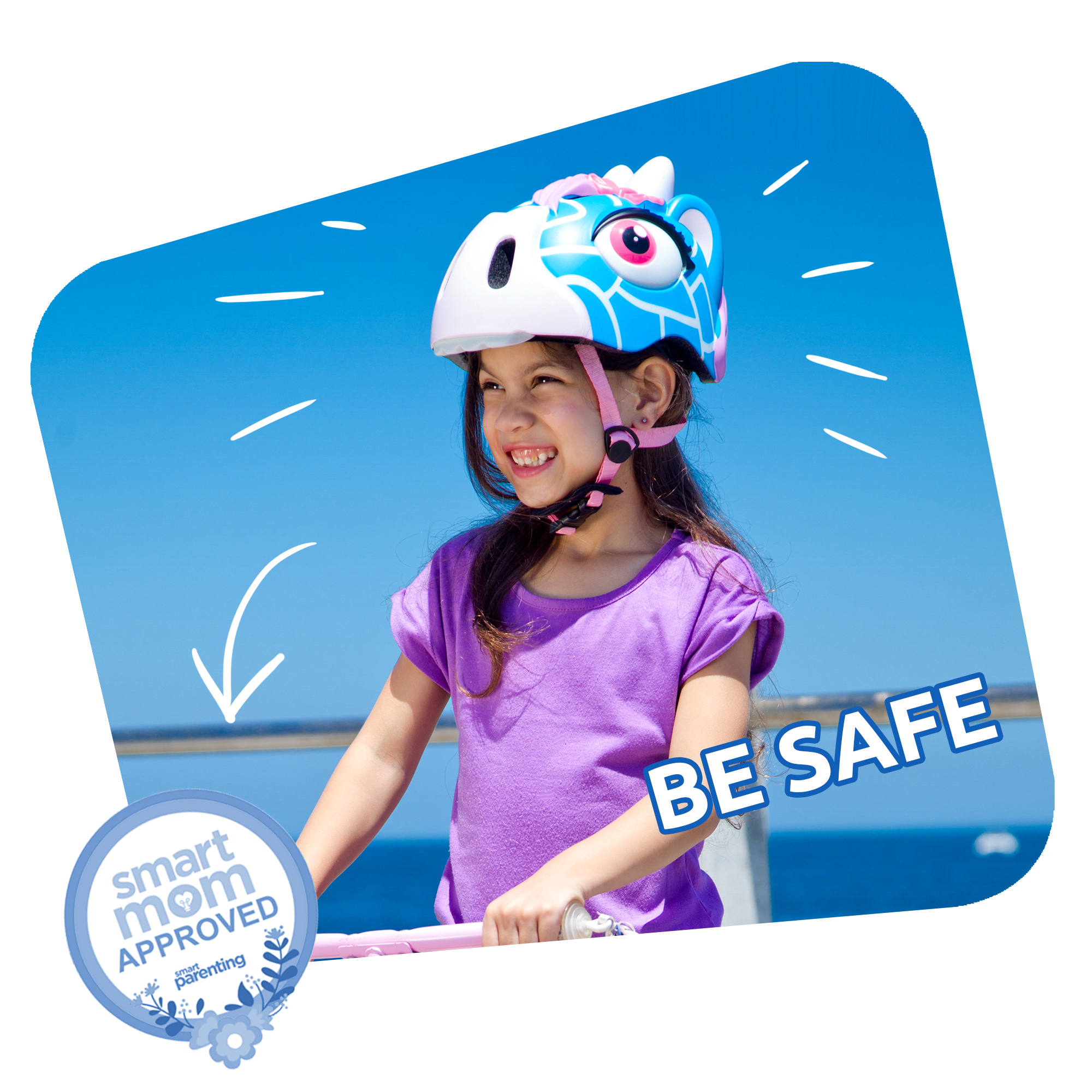 CRAZY Crazy Giraffe Safety | Blaue Blue) Fahrradhelm | cm, Kinder SAFETY | EN1078 für 49-55cm Geprüft,