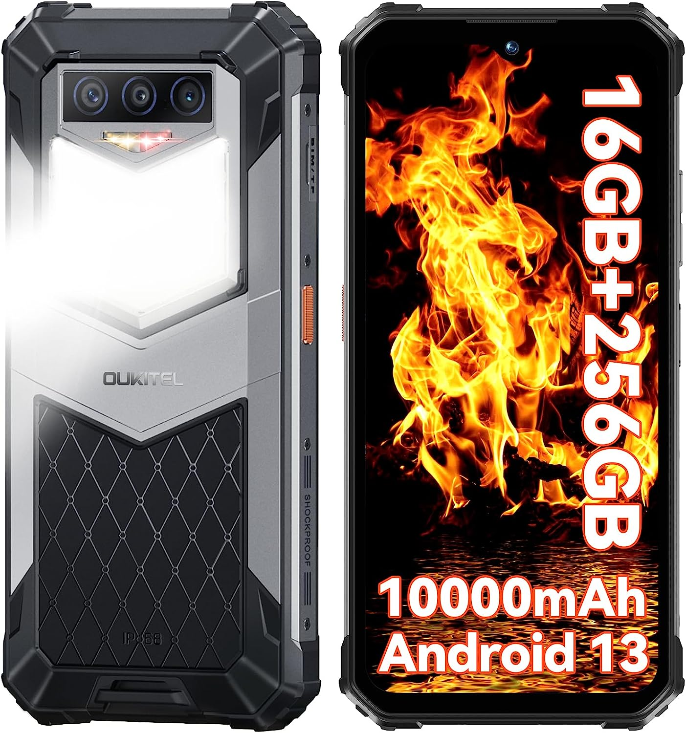 Dual Android 13 OUKITEL SIM 1200LM 4G Schwarz 16GB+256GB 10000mAh mit Campinglicht WP26 256 GB
