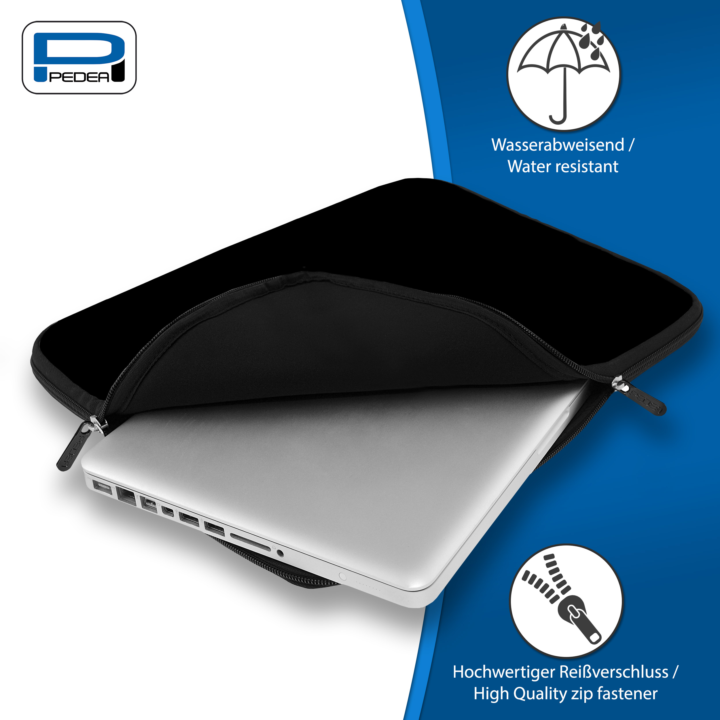PEDEA (43,9cm) Notebooksleeve / Laptop 40% Neopren, 60% Hülle 17,3 Schwarz Polyester für Zoll \