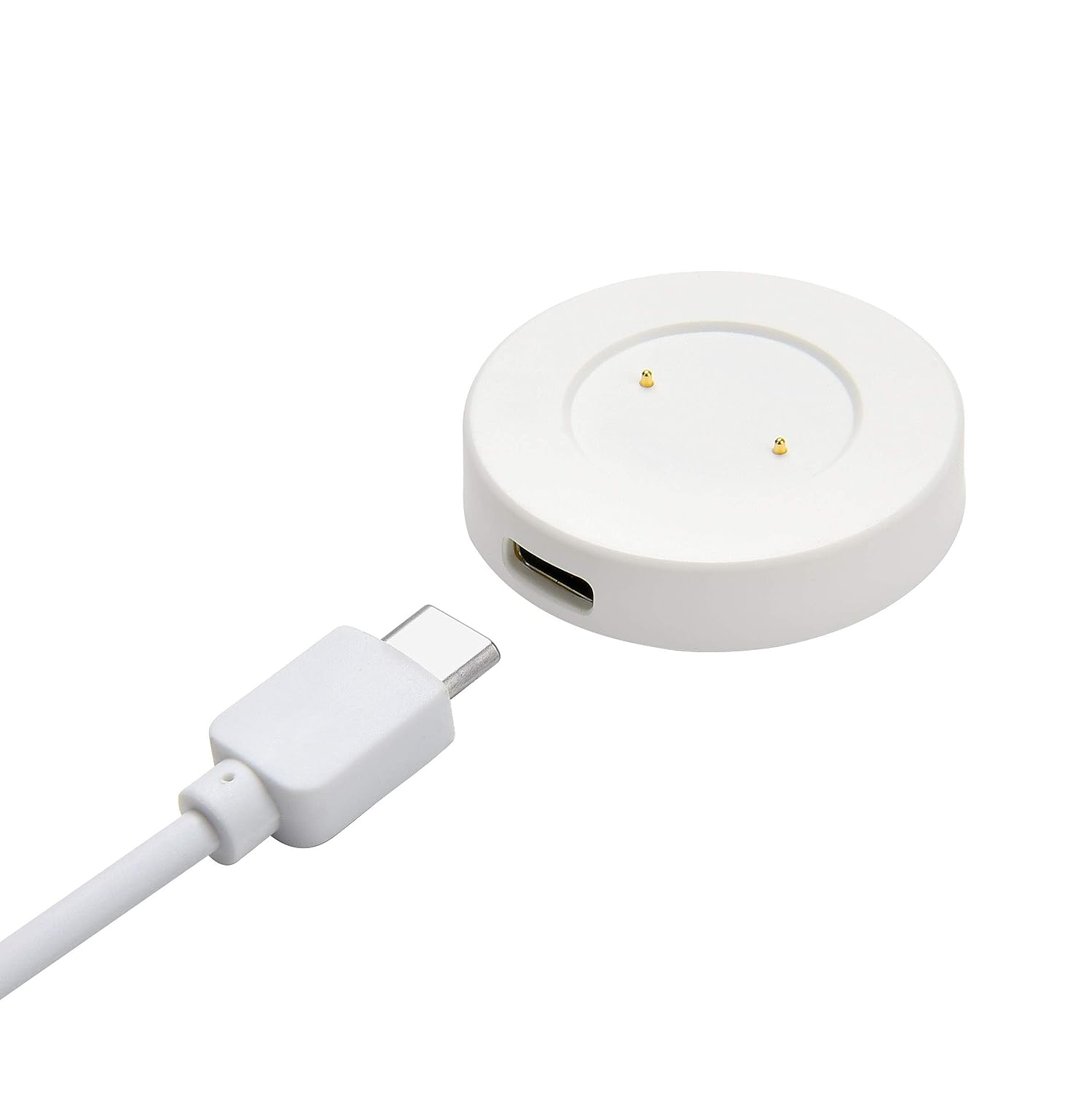 Biała ładowarka do smartwatcha z kablem ładującym.