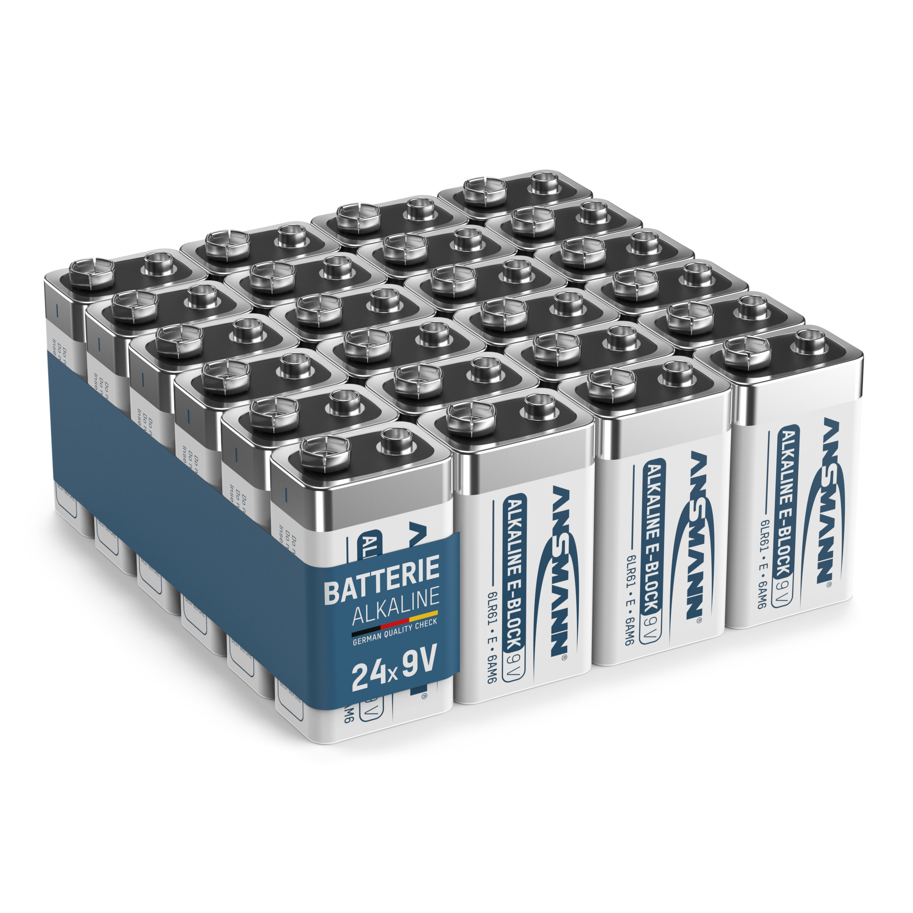 9V longlife 9 Alkaline Block ideal für Rauchmelder, 9 Alarmanlagen, E Batterie, 9V Block ANSMANN Batterie, - (24 Stück) Volt Volt Brandmelder Alkaline