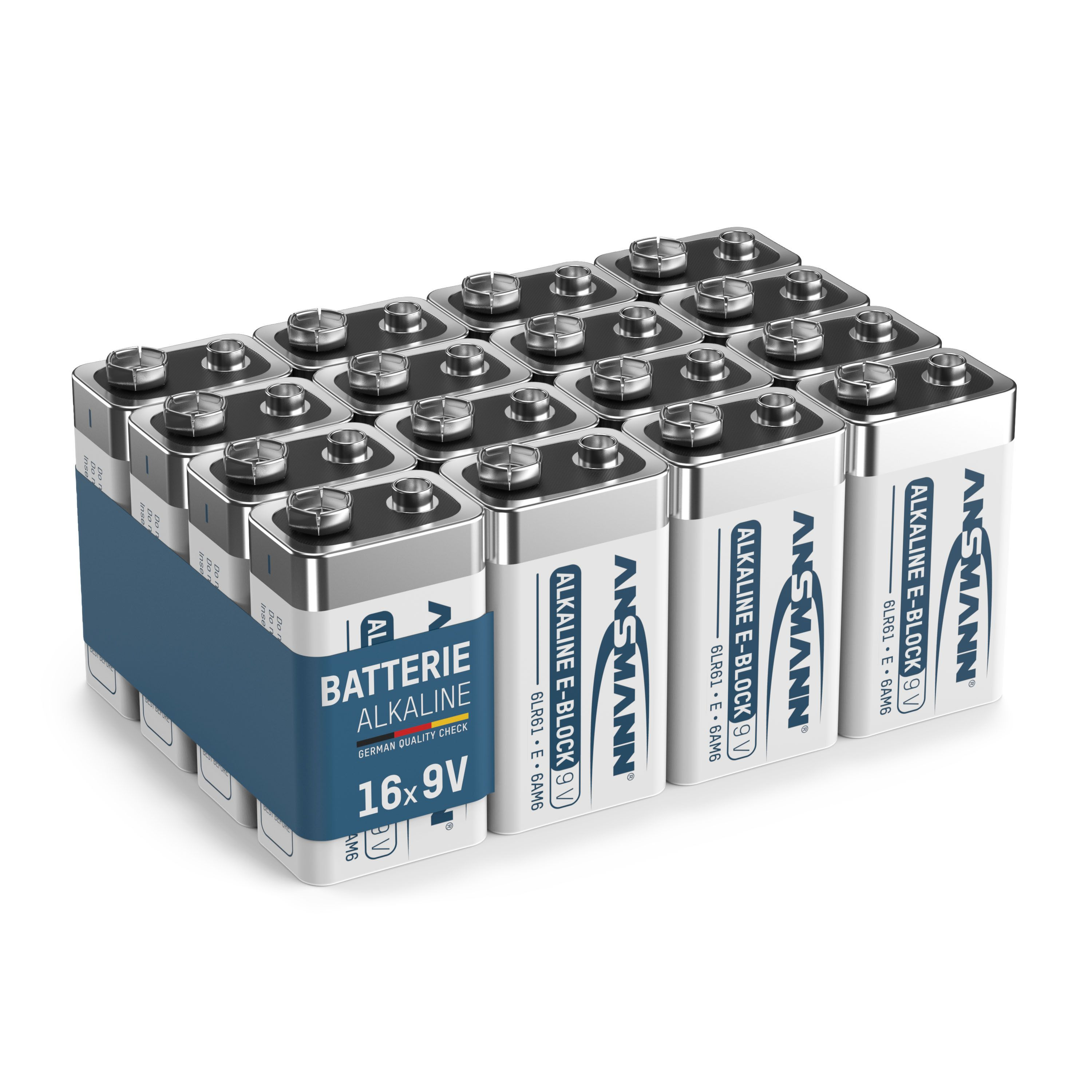 Rauchmelder, Volt Stück) 9 9V - Block für 9 Batterie, E Block Volt 9V Batterie, Alkaline ANSMANN ideal Alarmanlagen, (16 longlife Brandmelder Alkaline