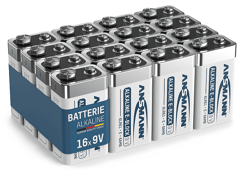 Batterie, Alkaline 9 (16 9V ideal Alkaline Block 9V für E Brandmelder Volt - Batterie, Alarmanlagen, longlife Stück) Volt Block 9 ANSMANN Rauchmelder,