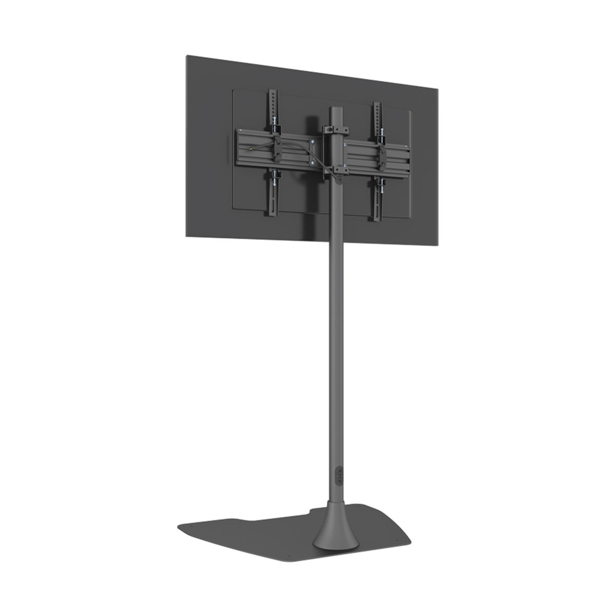 Un soporte de monitor con una pantalla grande montada en él.