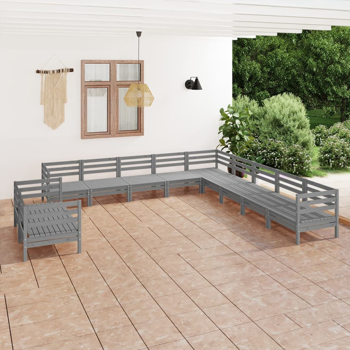 VIDAXL 3083206 Gartentisch- Grau und Stuhlset