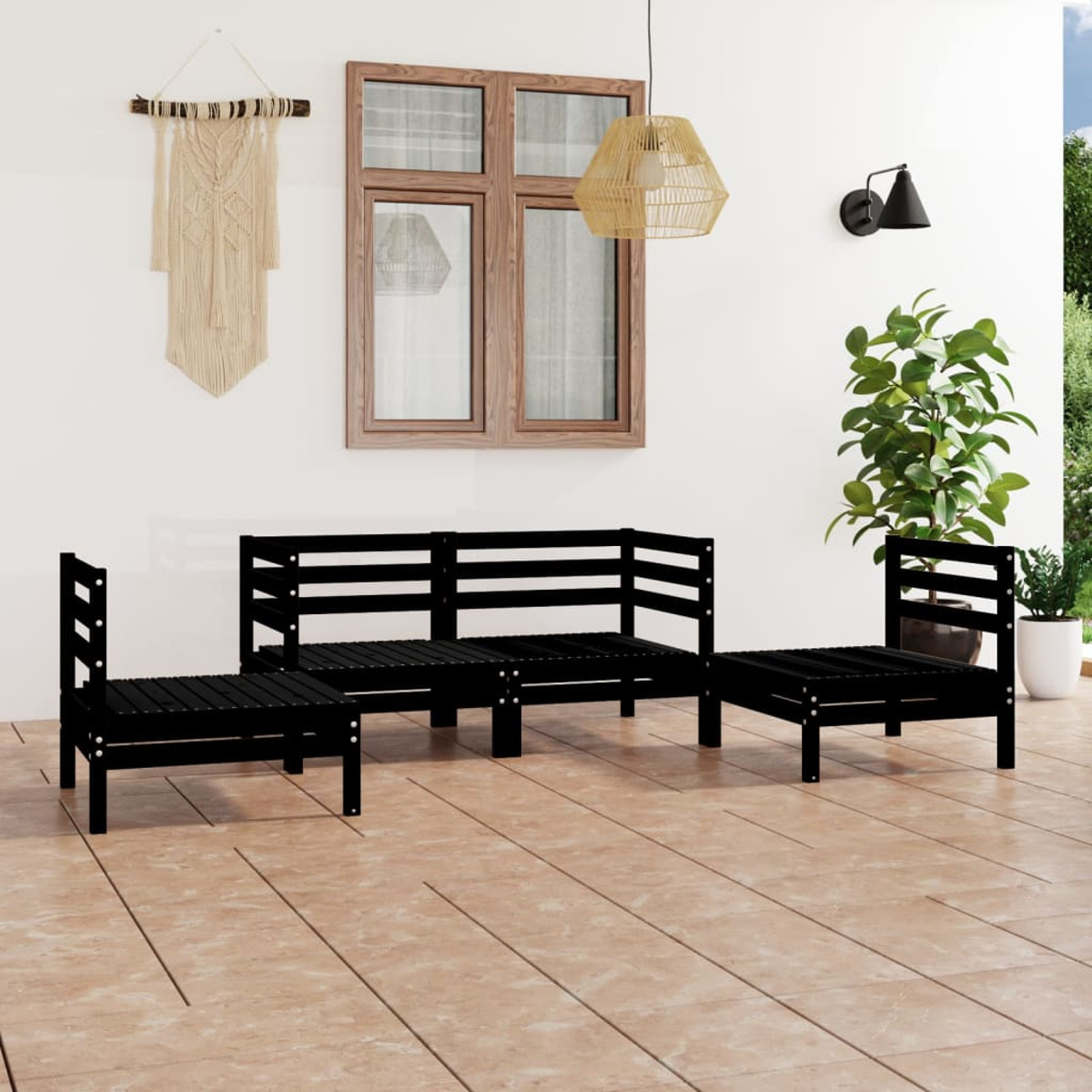 VIDAXL 3082526 Gartentisch- und Stuhlset, Schwarz