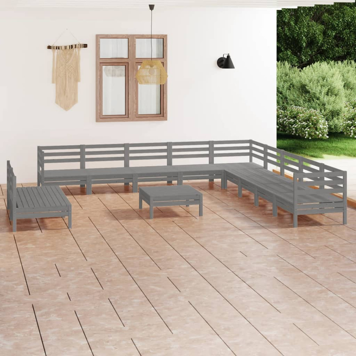 3083151 Gartentisch- Stuhlset, VIDAXL Grau und