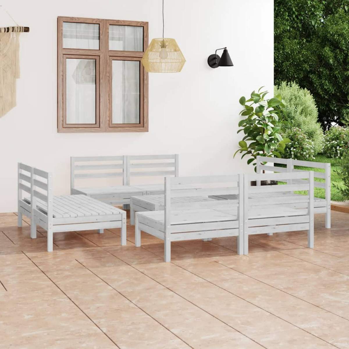 Weiß Stuhlset, Gartentisch- und 3082418 VIDAXL