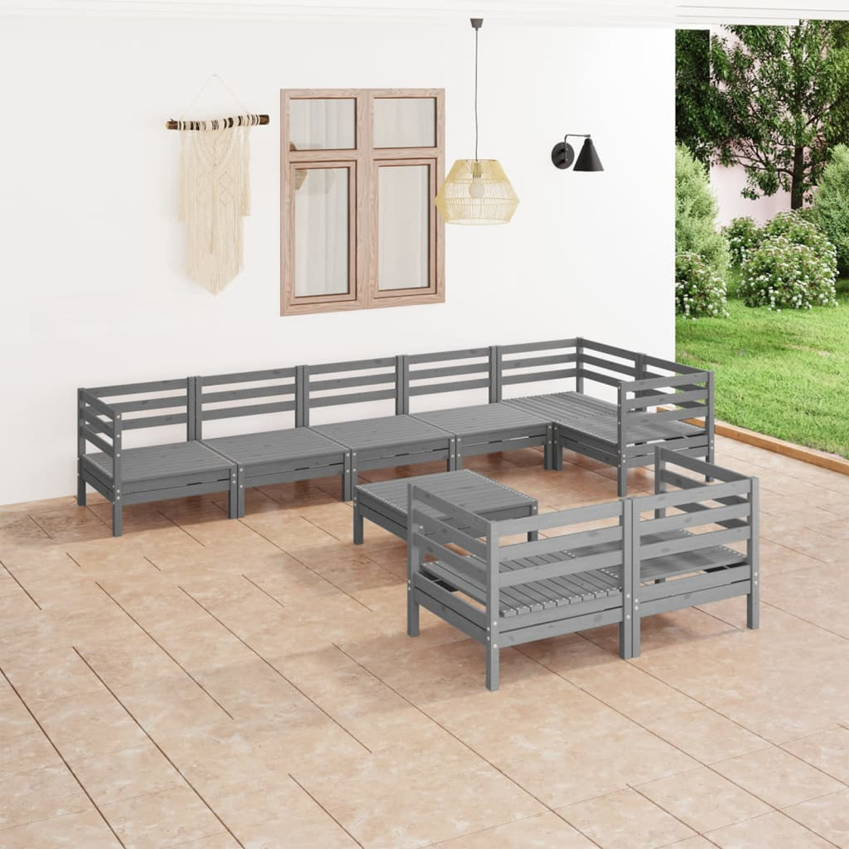 Grau und 3082931 Gartentisch- Stuhlset, VIDAXL