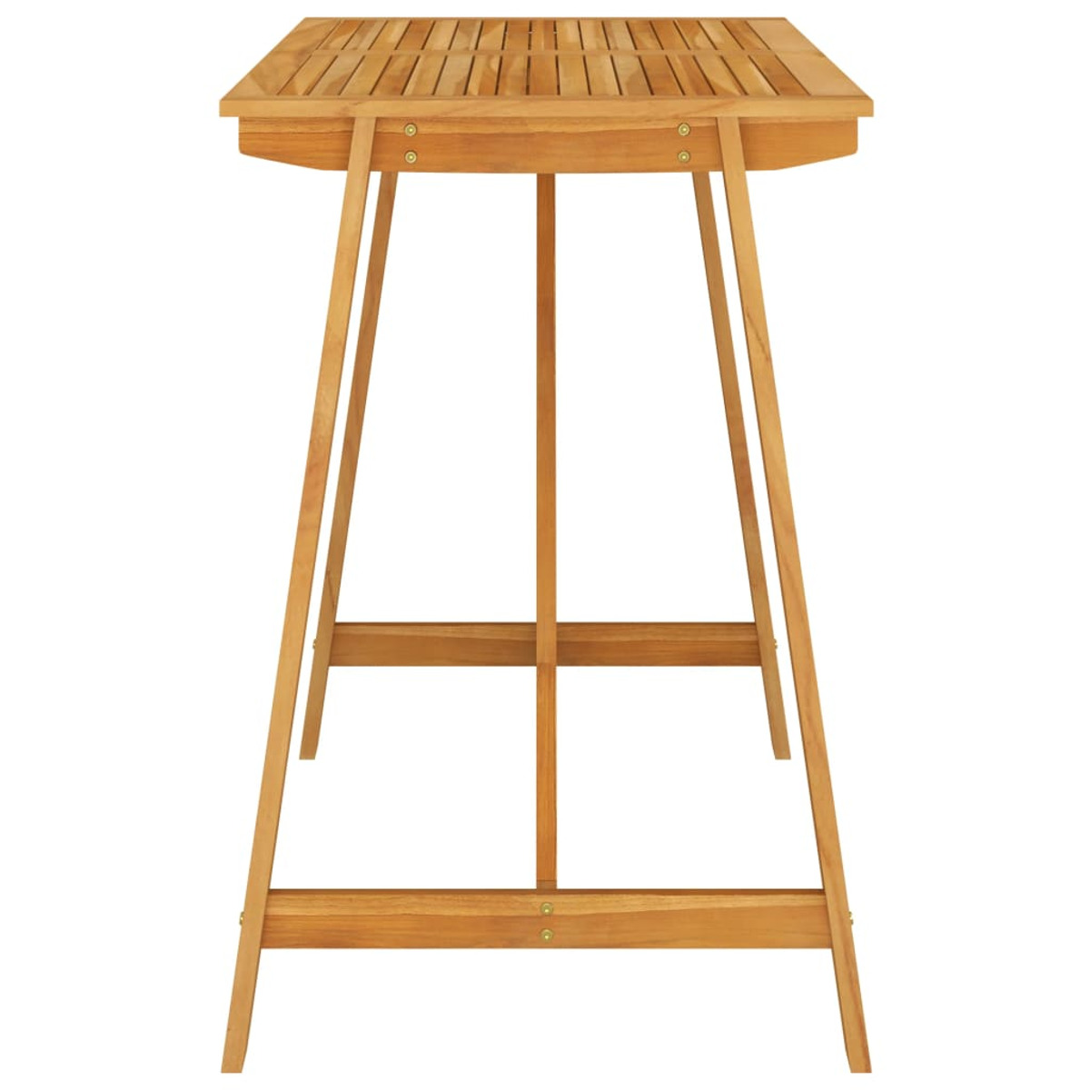 Holz-Bartisch mit Lattenplatte. Braune Farbe. Weißer Hintergrund.