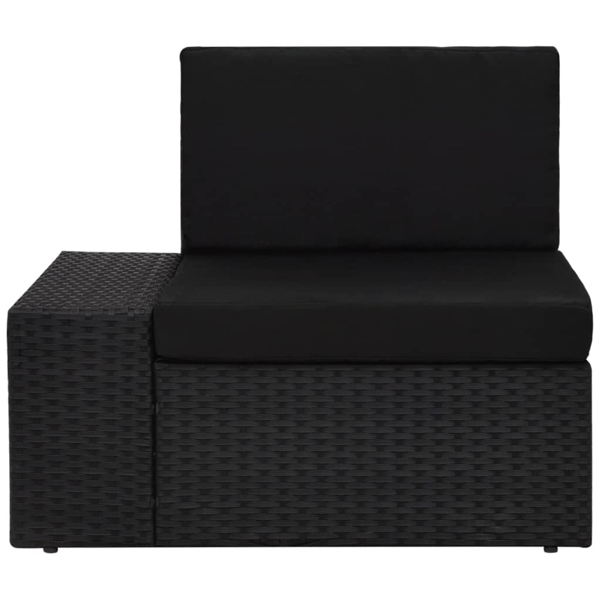 Schwarzes Outdoor-Ecksofa aus Korbgeflecht mit einzelner Armlehne links. Das Set ist schwarz.