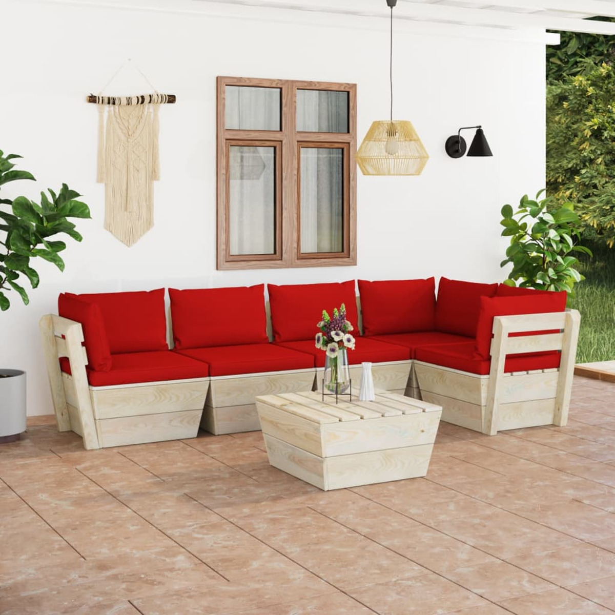 VIDAXL 3063570 Gartentisch- und Stuhlset, Rot