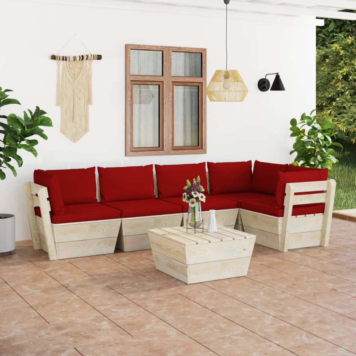 VIDAXL 3063573 Gartentisch- und Rot Stuhlset