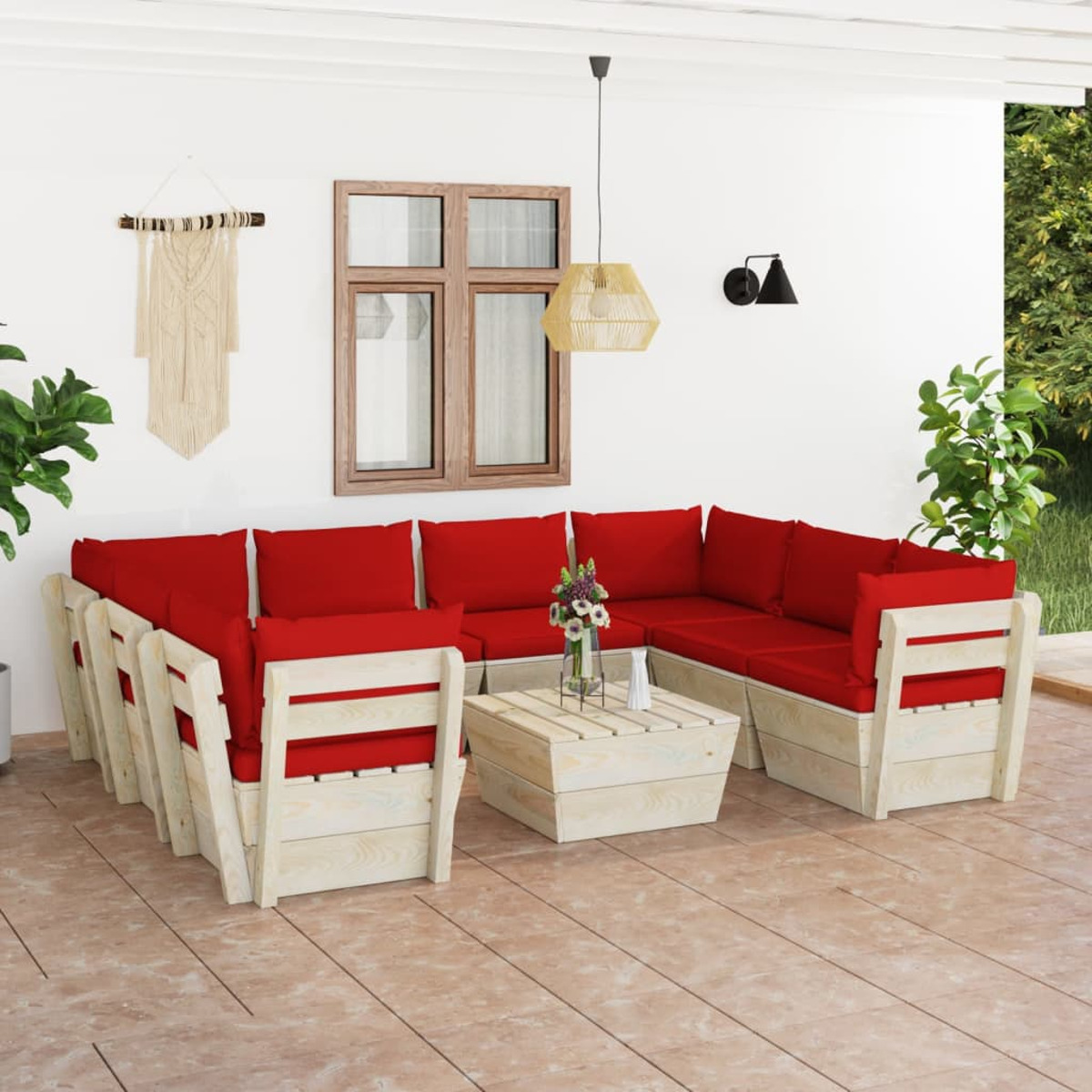 Gartentisch- Rot Stuhlset, und VIDAXL 3063606
