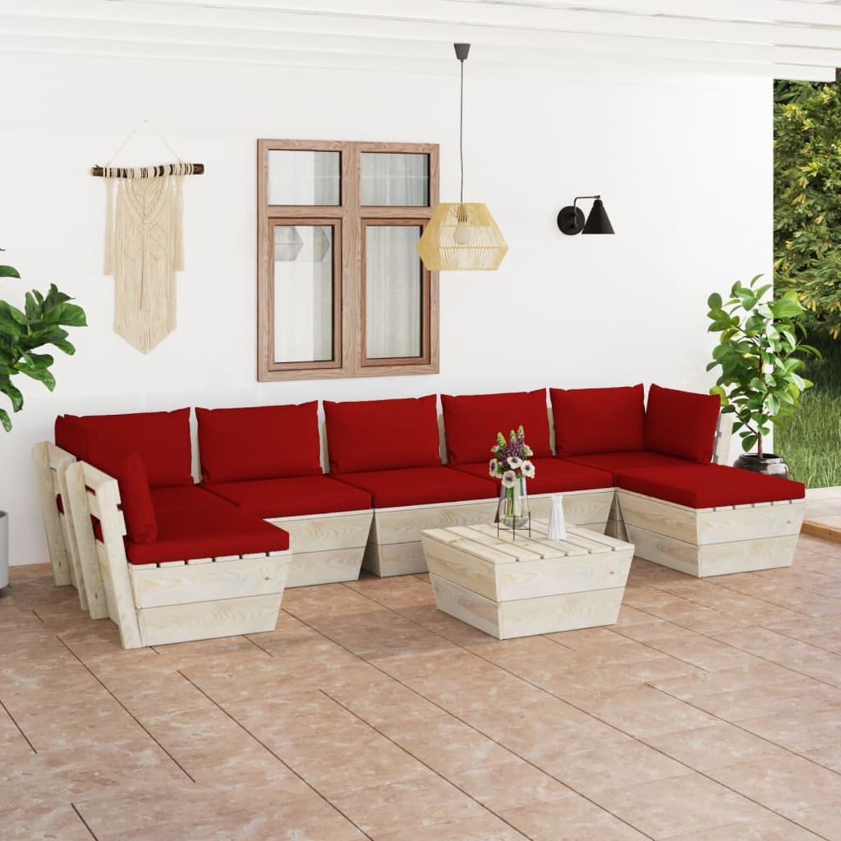 Stuhlset, Gartentisch- Rot und VIDAXL 3063621