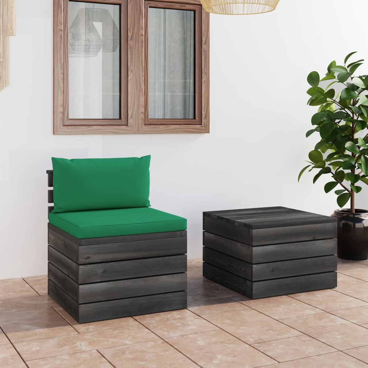 Gartentisch- Stuhlset, 3061664 und VIDAXL Grün