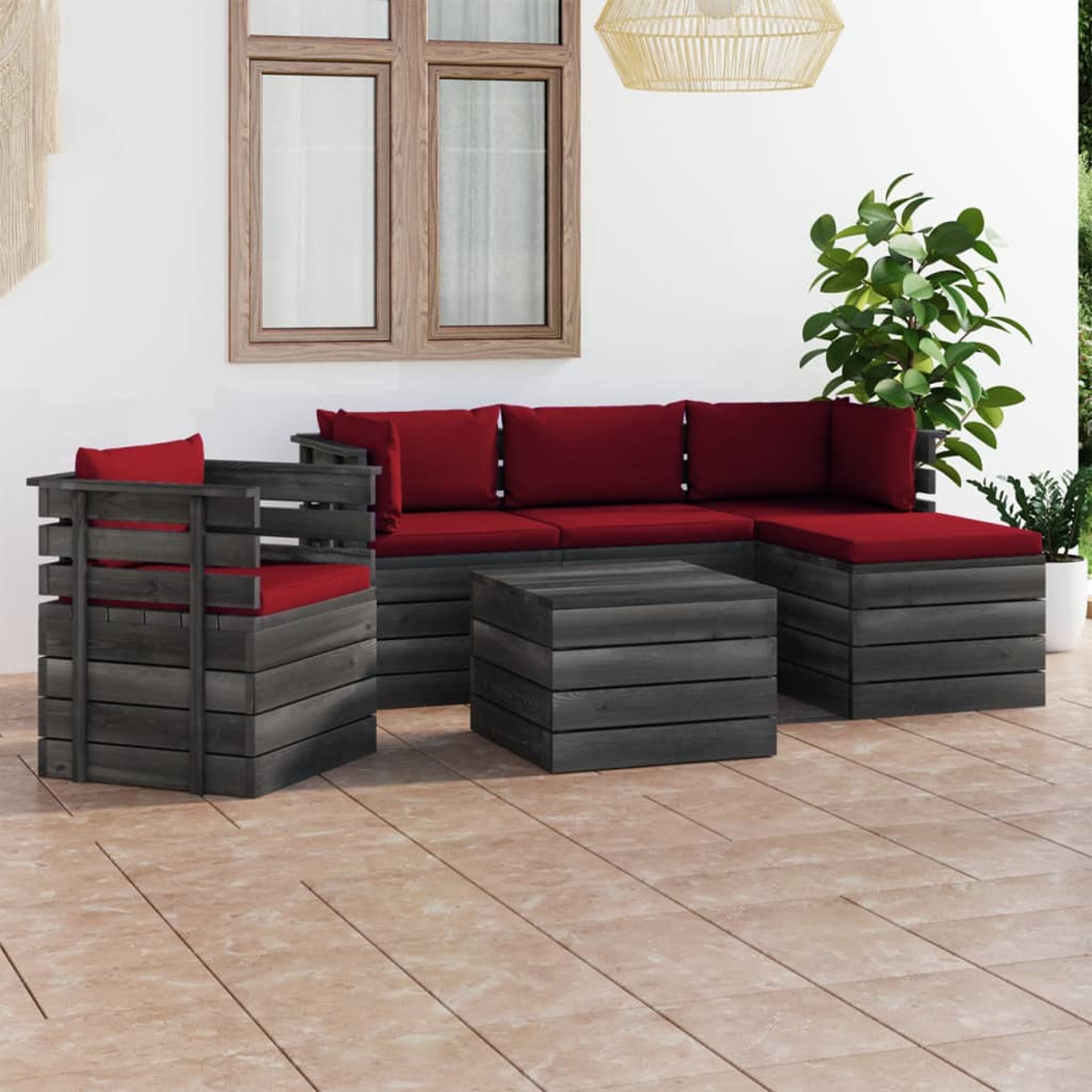 VIDAXL Gartentisch- Rot 3061860 und Stuhlset,