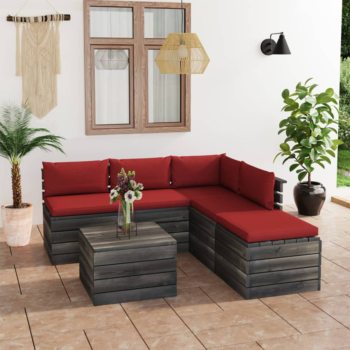Gartentisch- Stuhlset, Rot und 3061932 VIDAXL