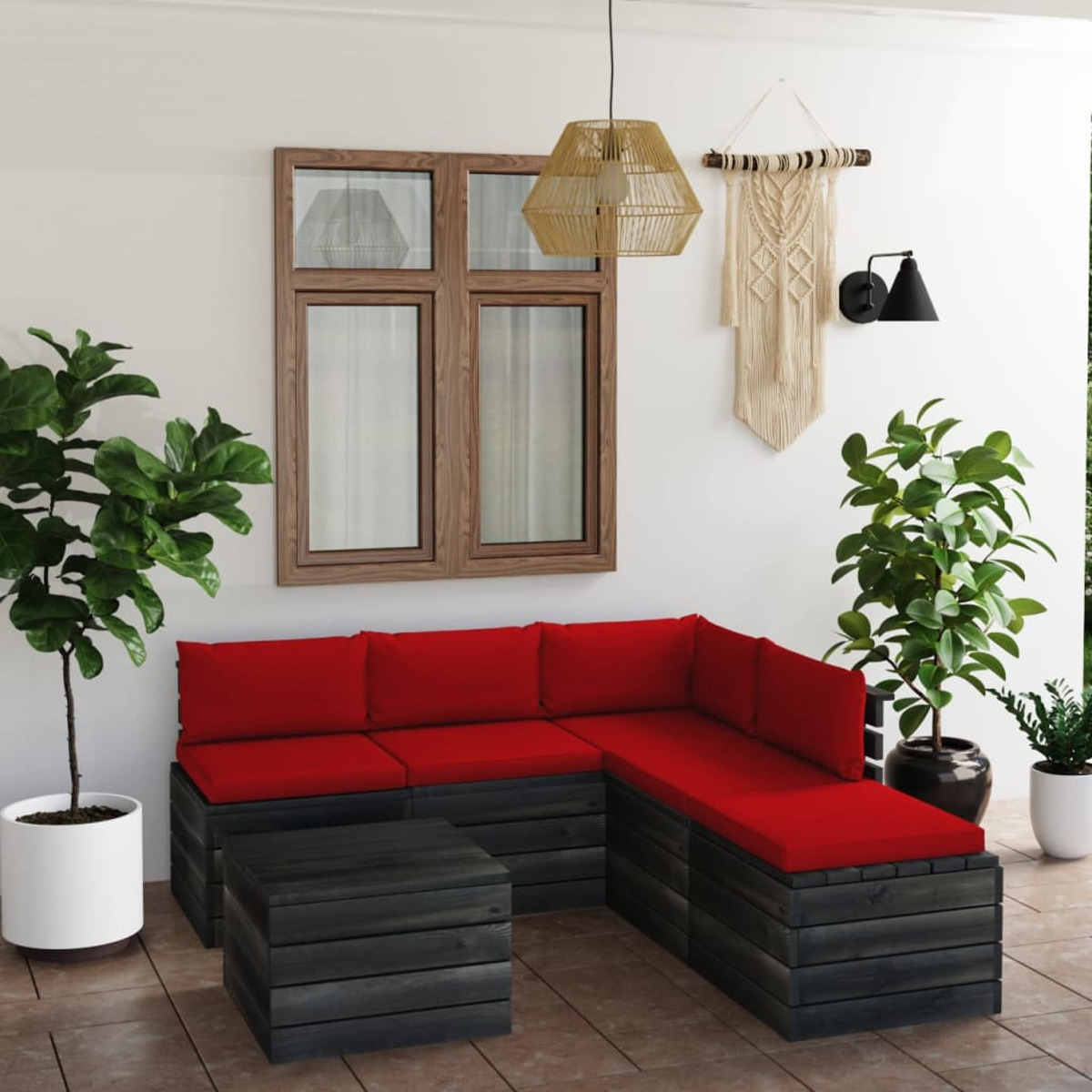 Gartentisch- Stuhlset, und Rot VIDAXL 3061929