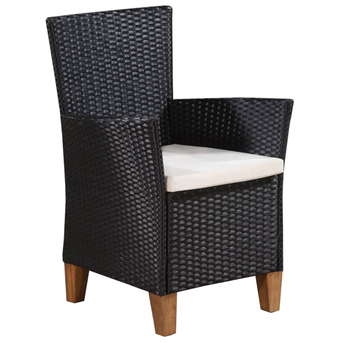 Schwarzer Webstuhl mit cremefarbenem Kissen und Holzbeinen. Elegant und stilvoll.