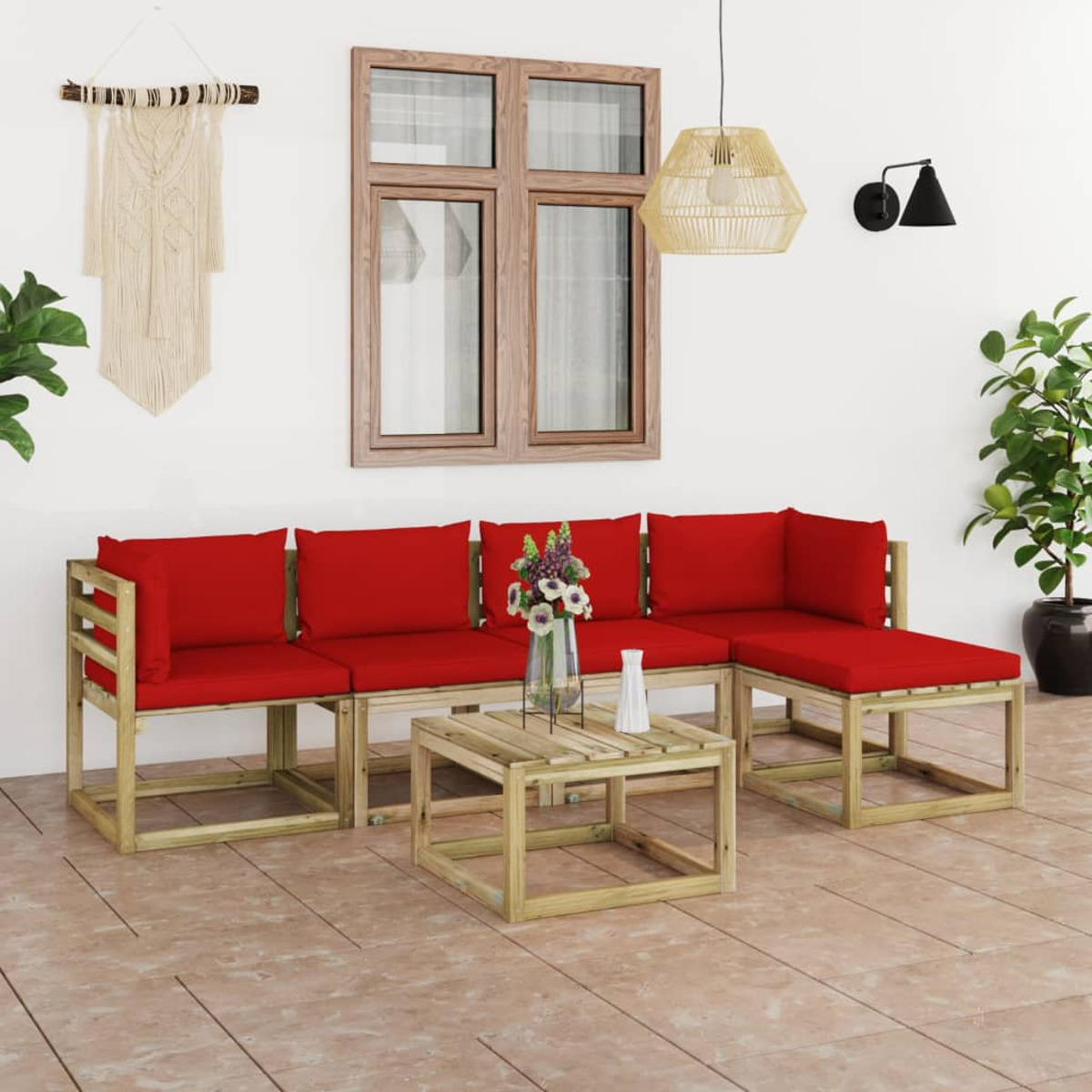 VIDAXL 3065128 Gartentisch- und Rot Stuhlset,