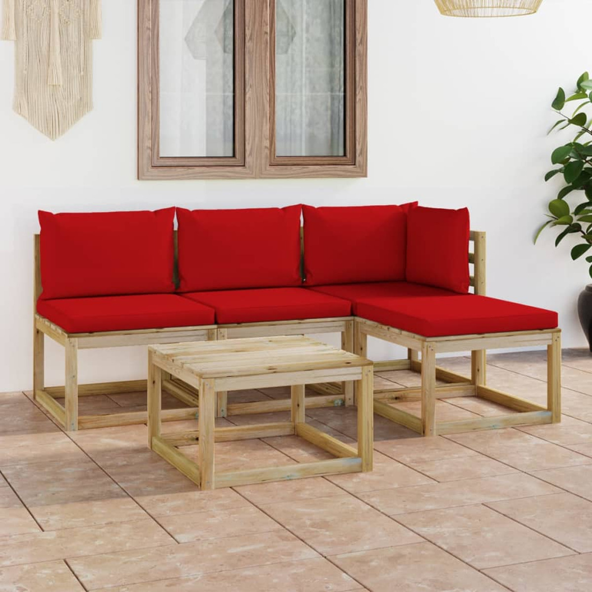 Gartentisch- Stuhlset, 3065120 Rot und VIDAXL