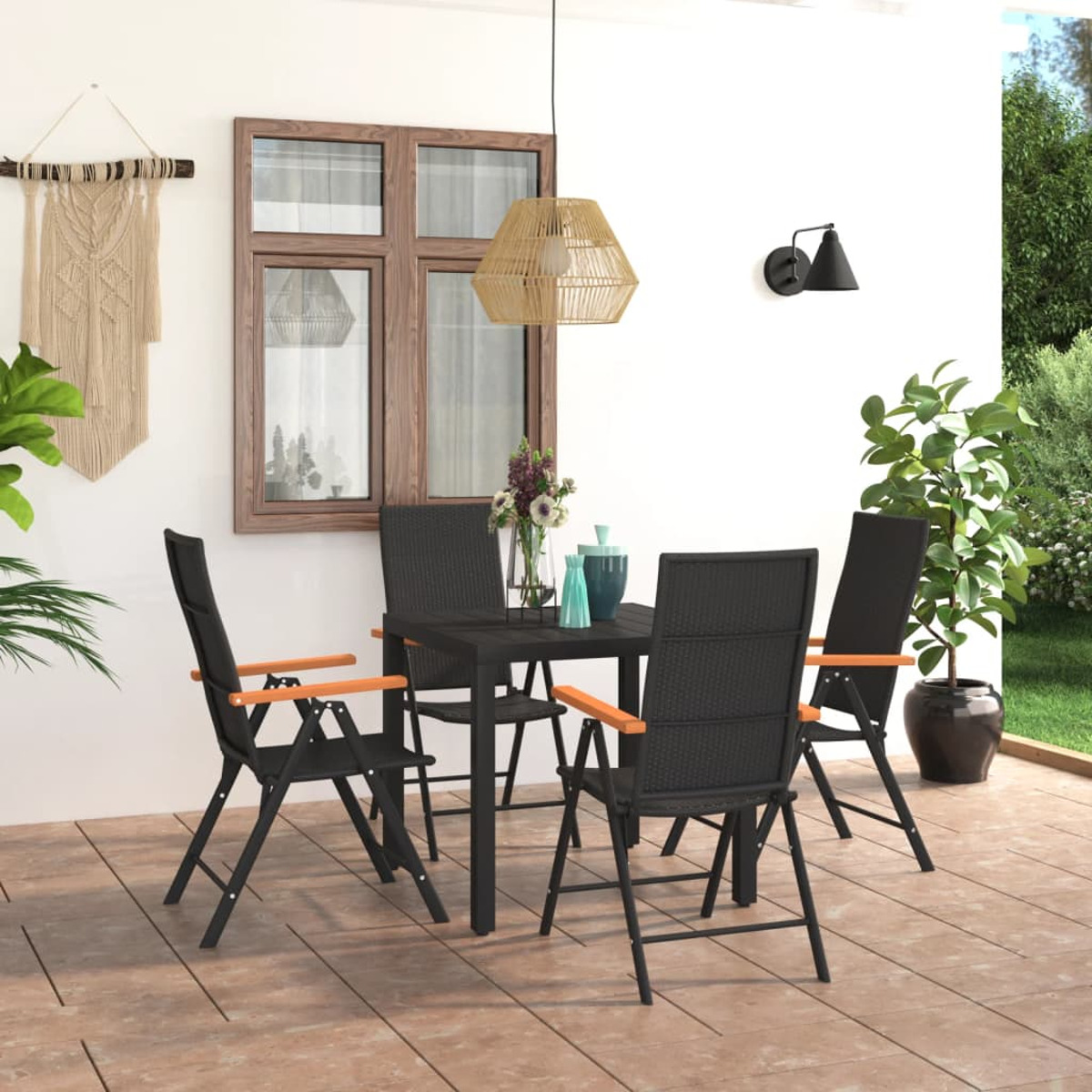 VIDAXL 3060083 Gartentisch- und Stuhlset, Schwarz