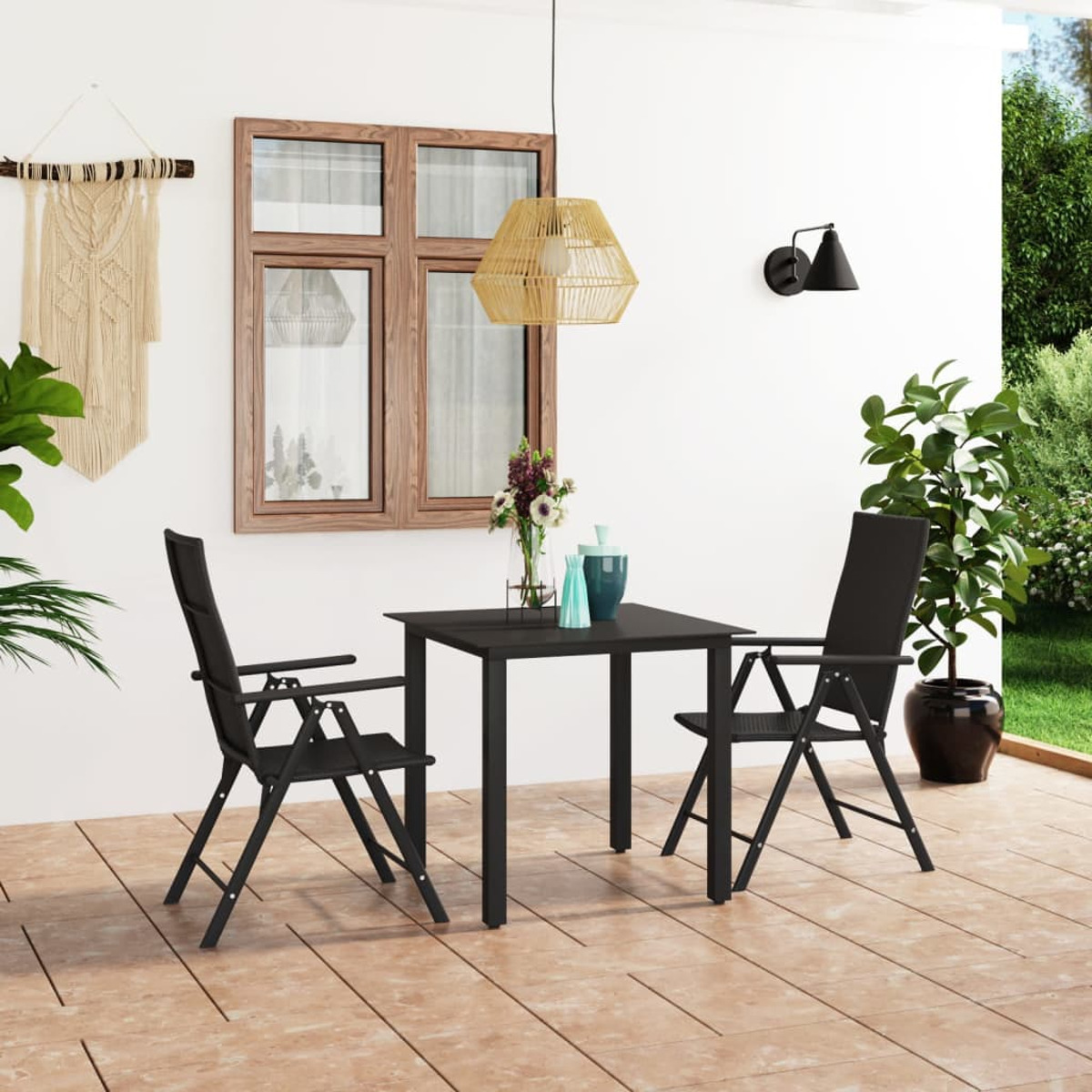 VIDAXL 3060046 Schwarz und Stuhlset, Gartentisch