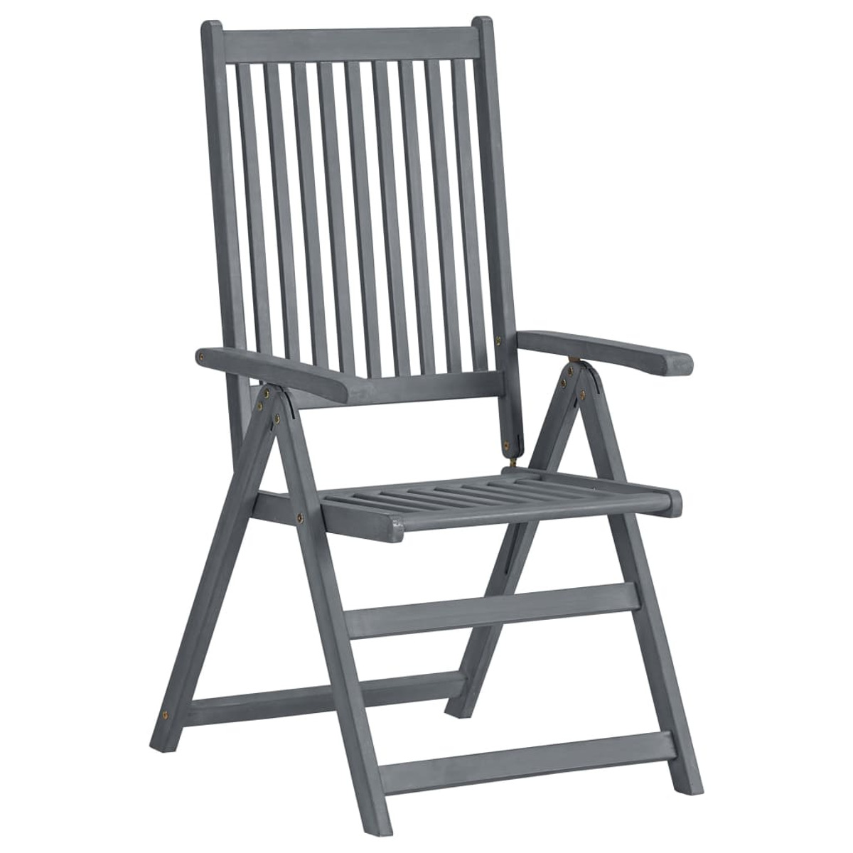 Grauer Outdoor-Klappstuhl aus Holz. Lattenrücken und Sitzfläche. Einfaches und praktisches Design.