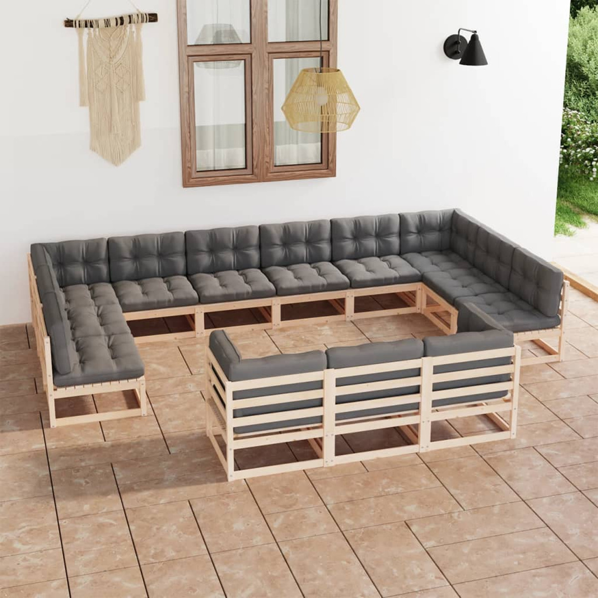 VIDAXL 3077284 Gartentisch- und Stuhlset, Grau