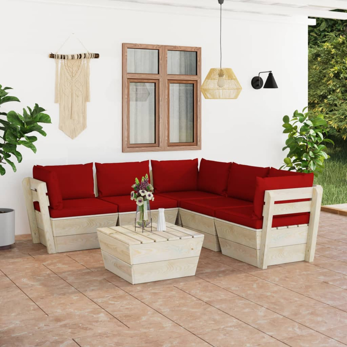 VIDAXL 3063537 Stuhlset, Rot und Gartentisch