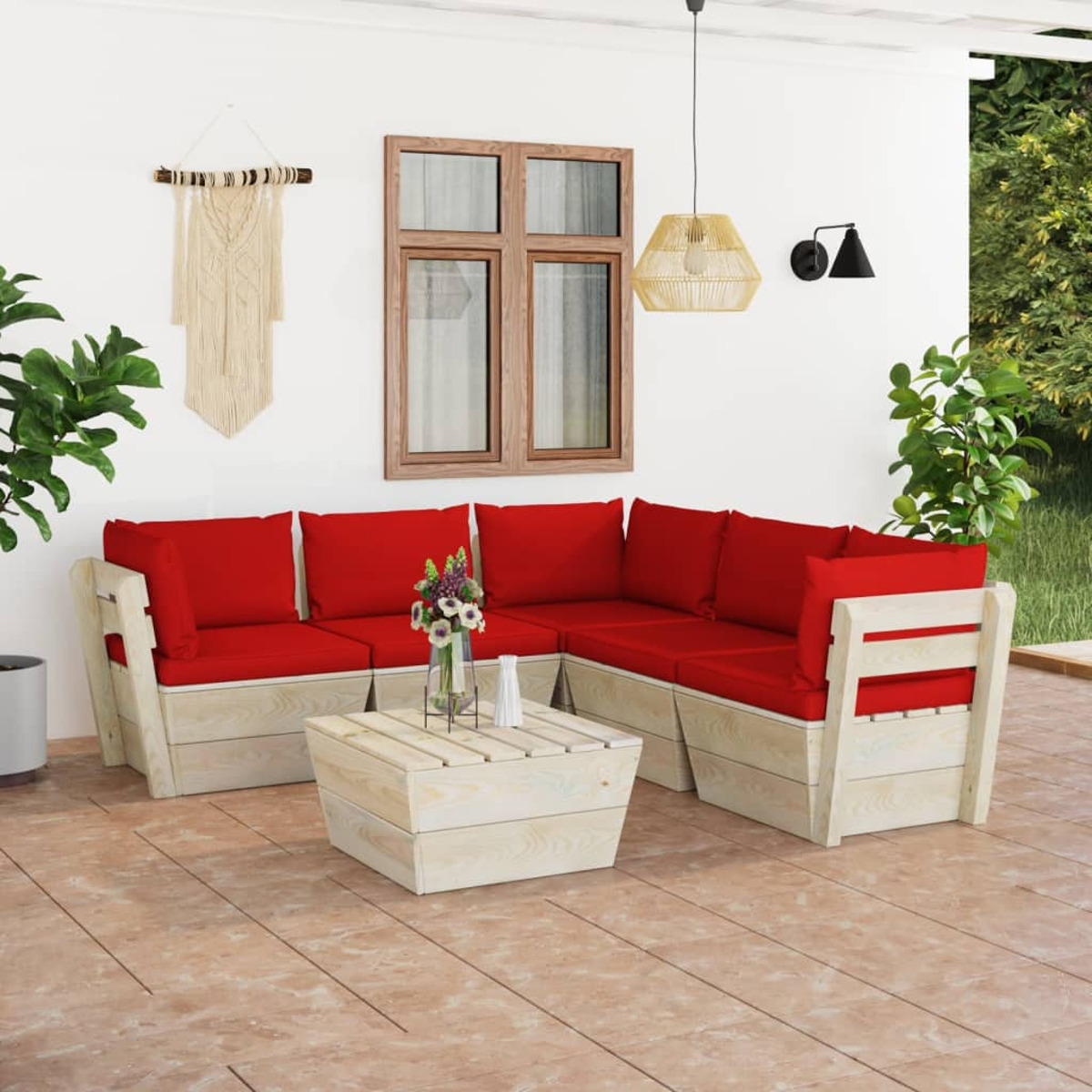 Gartentisch- Rot VIDAXL und Stuhlset, 3063534