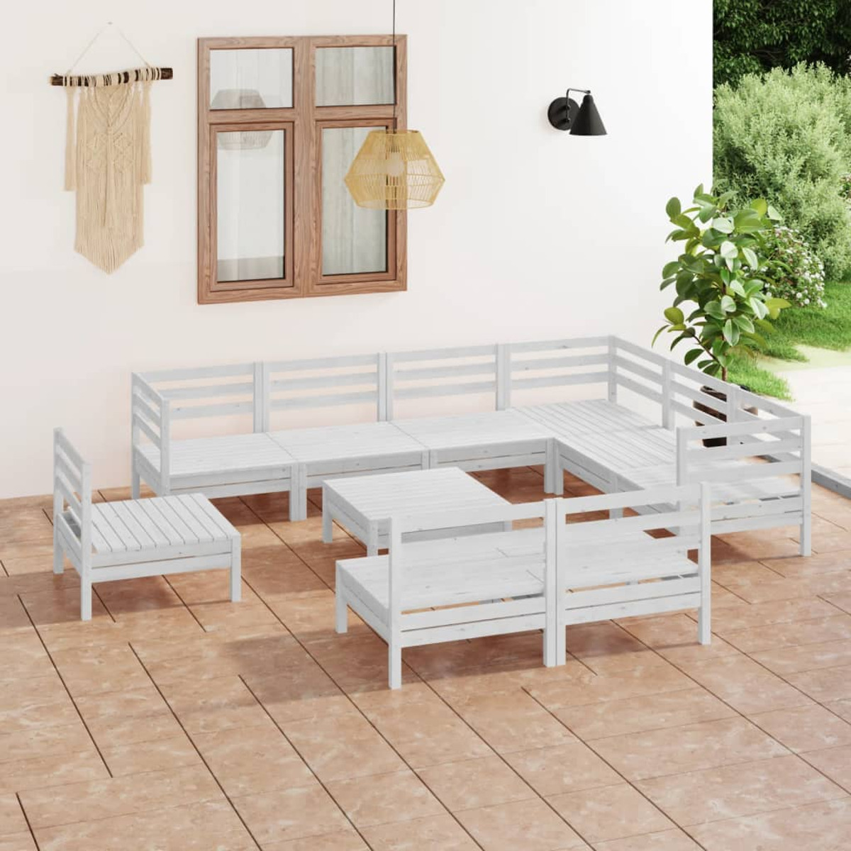 VIDAXL 3083060 Gartentisch- und Weiß Stuhlset
