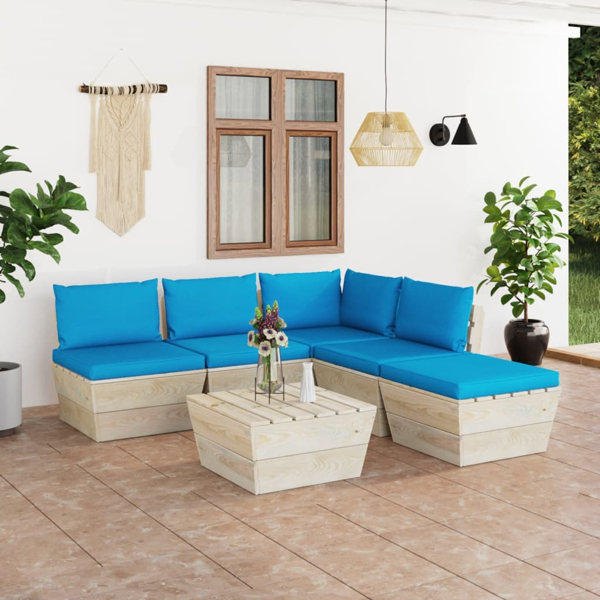 VIDAXL 3063544 Gartentisch- und Blau Stuhlset